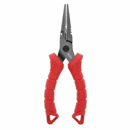 Pair of pliers with red handles on a white background
