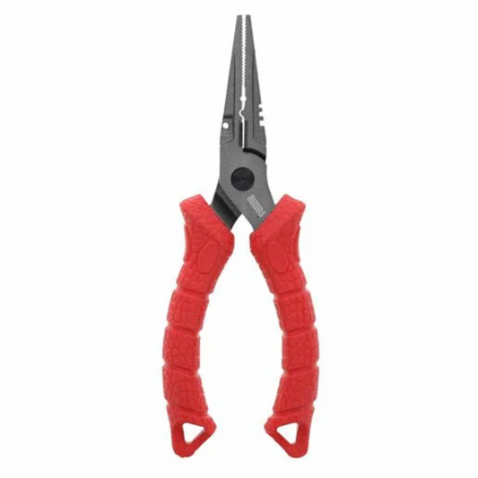 Pair of pliers with red handles on a white background