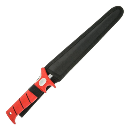 Black sheath with red handle on a white background