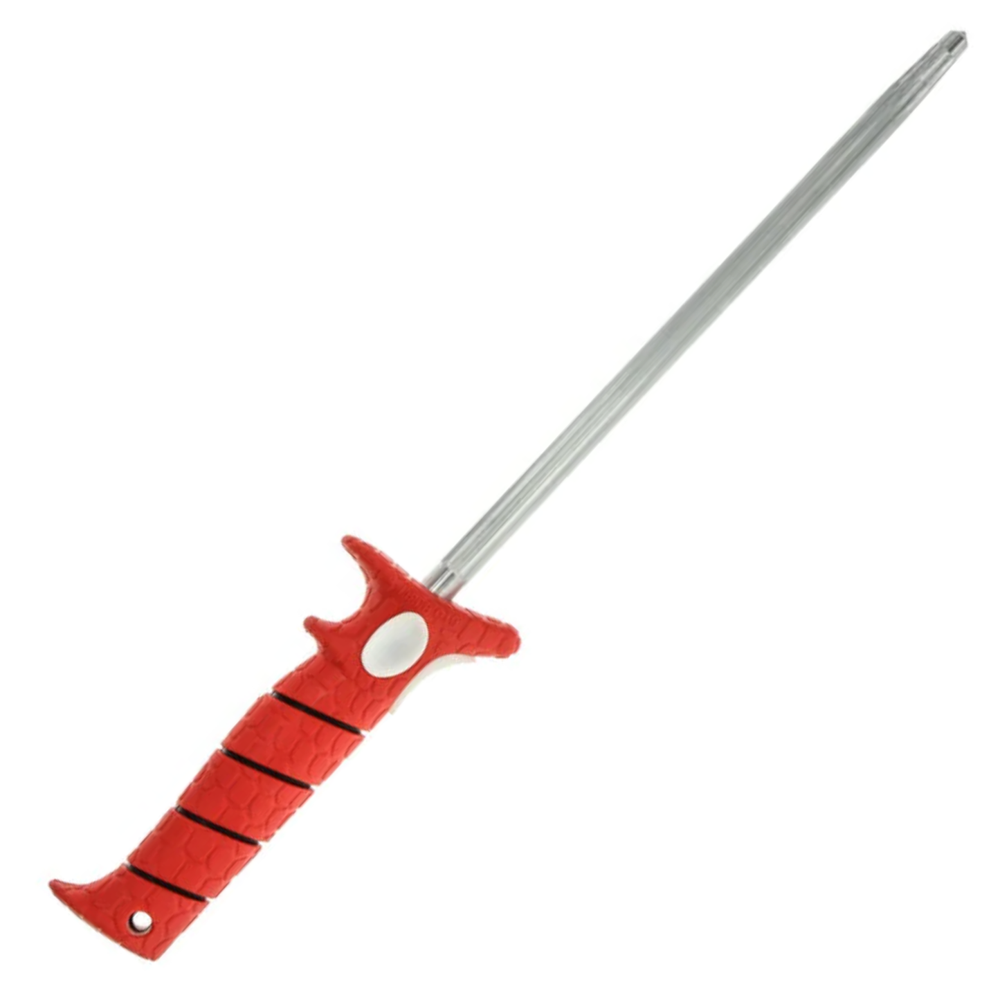 Red handle with a metal rod on a white background