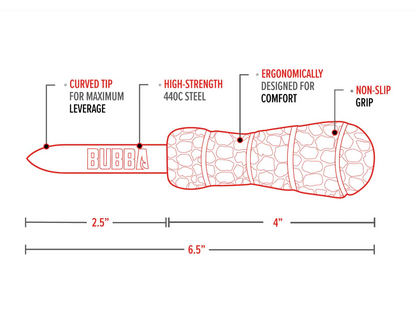 Diagram of a tool with labeled features and dimensions on a white background