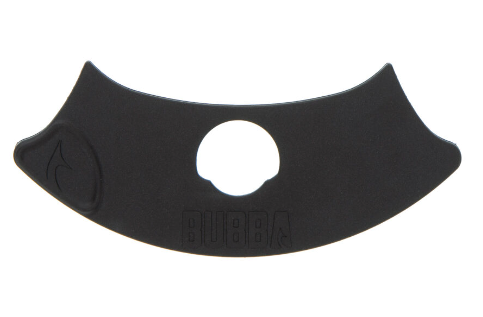 Black rubber gasket with a circular cutout on a white background