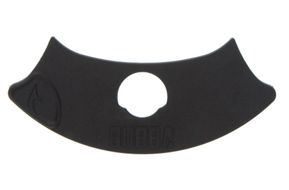 Black rubber gasket with a circular cutout on a white background