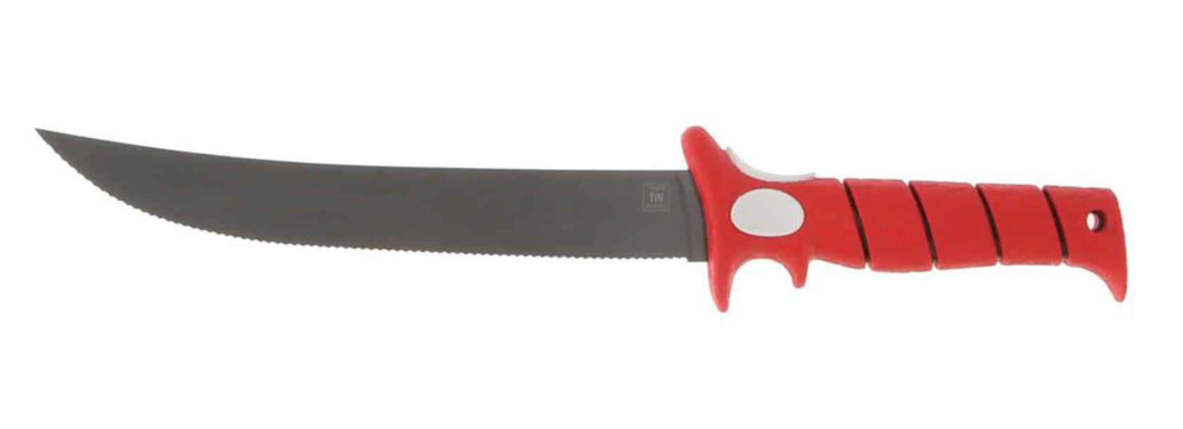 Fishing knife with a red handle on a white background
