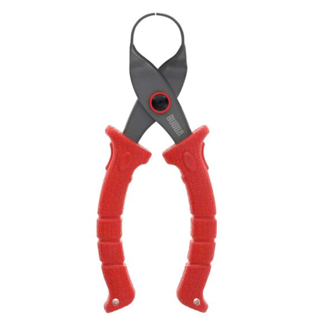 Pair of red-handled pliers on a white background