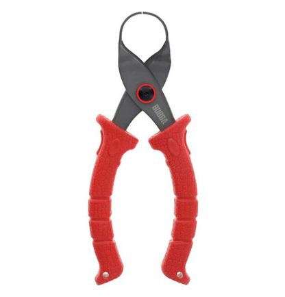 Pair of red-handled pliers on a white background