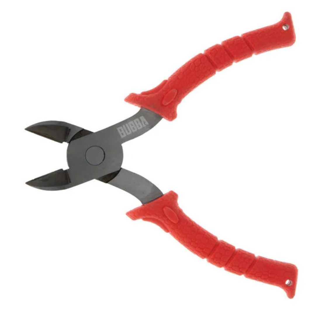 Pruning shears with red handles on a white background