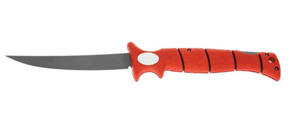 Fishing knife with red handle on a white background