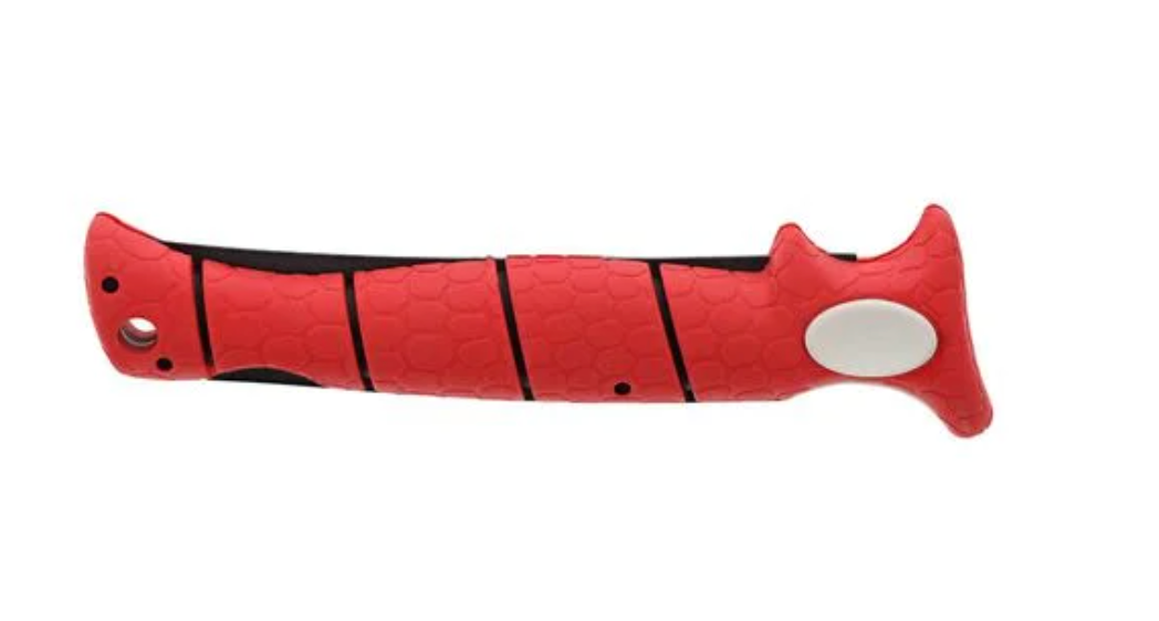 Red and black tool handle on a white background