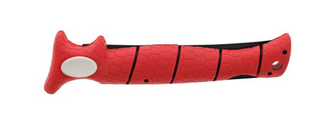 Red and black striped knife handle on a white background