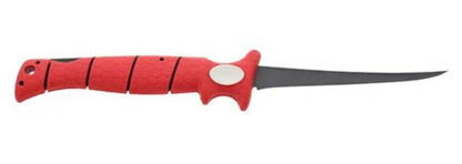 Red-handled knife with a black blade on a white background
