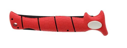 Red and black striped knife handle on a white background