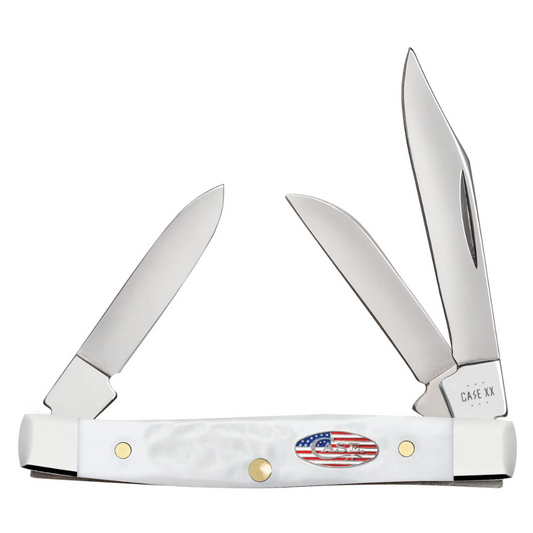CASE SMALL STOCKMAN 2 5/8" 3 BLADE JIGGED ROUGH WHITE SYNTHETIC