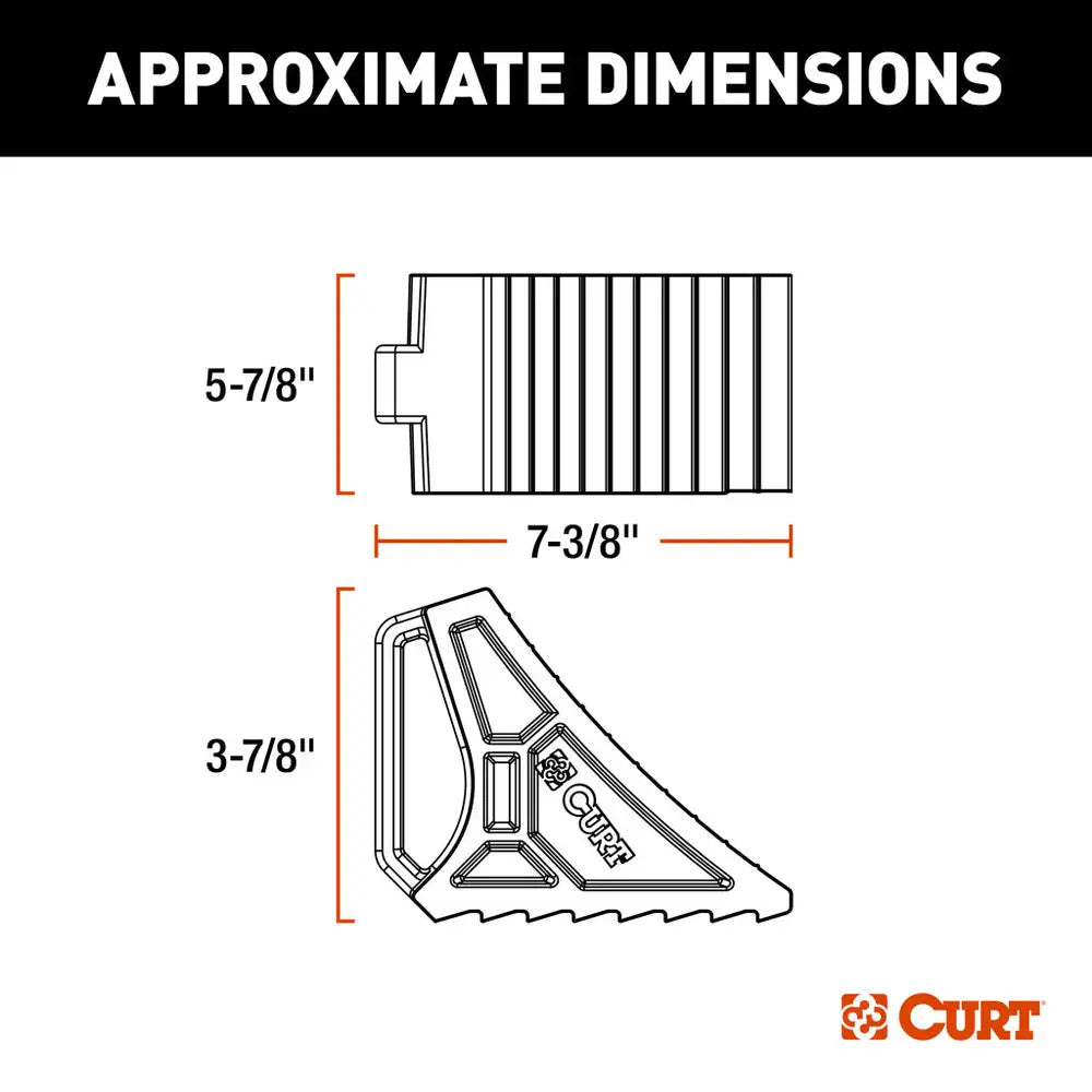 CURT HD RUBBER WHEEL CHOCK W/HANDLE & SINGLE TRAILER MOUNT