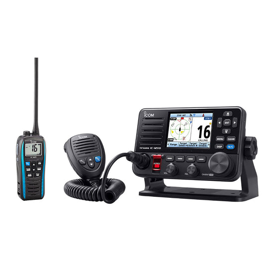 ICOM M510 EVO 41 VHF WITH NMEA 2000 &amp; FREE M25 FLOATING HANDHELD VHF MARINE RADIO - 5W - BLUE