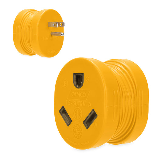 CAMCO POWER GRIP RV ADAPTER - 15 AMP MALE/30 AMP FEMALE