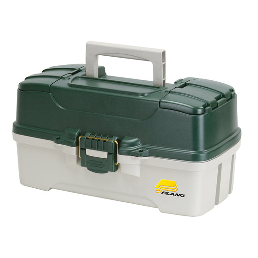 PLANO 3-TRAY TACKLE BOX W/DUEL TOP ACCESS - DARK GREEN METALLIC/OFF WHITE