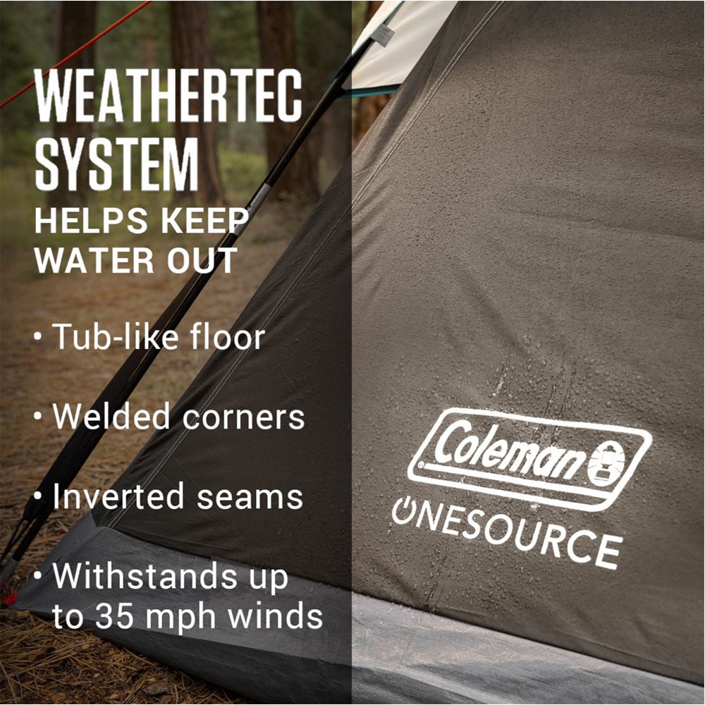 COLEMAN ONESOURCE RECHARGEABLE 4-PERSON CAMPING DOME TENT W/AIRFLOW SYSTEM & LED LIGHTING