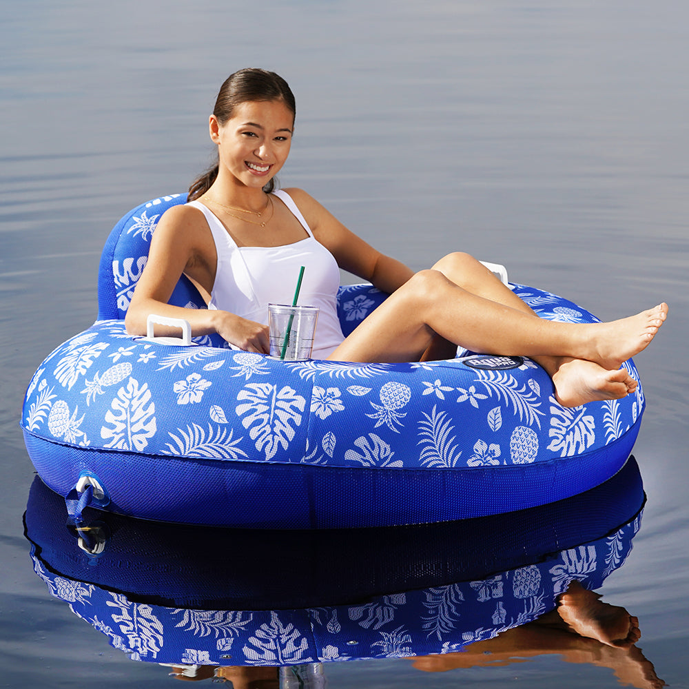 AQUA LEISURE SUPREME LAKE TUBE HIBISCUS PINEAPPLE ROYAL BLUE W/DOCKING ATTACHMENT