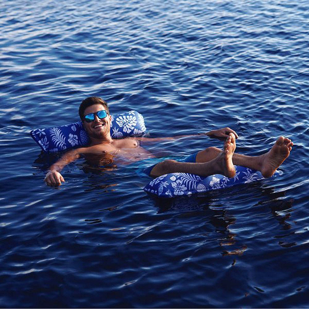 AQUA LEISURE 4-IN-1 MONTEREY HAMMOCK SUPREME XL 53" X 31.5" - HIBISCUS PINEAPPLE ROYAL BLUE