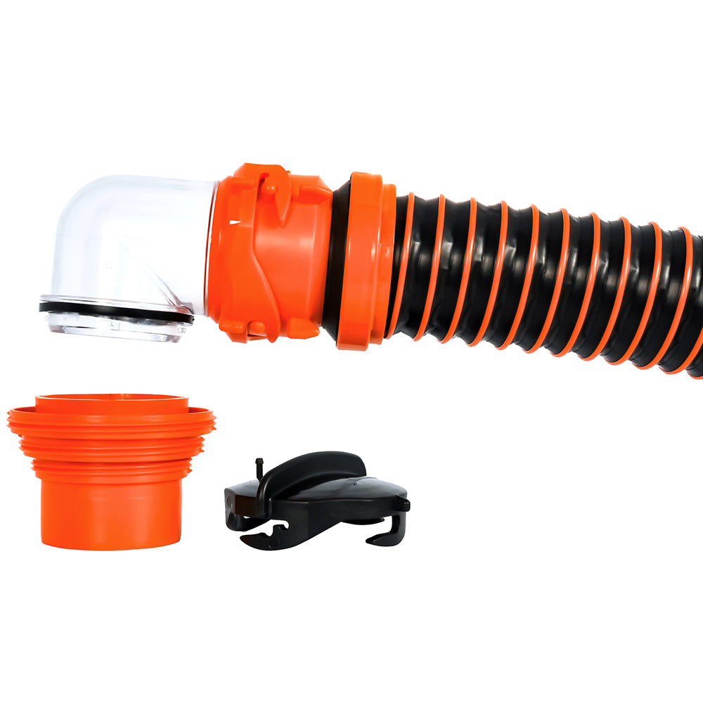 CAMCO RHINOEXTREME 15' SEWER HOSE KIT W/ SWIVEL FITTING 4 IN 1 ELBOW CAPS