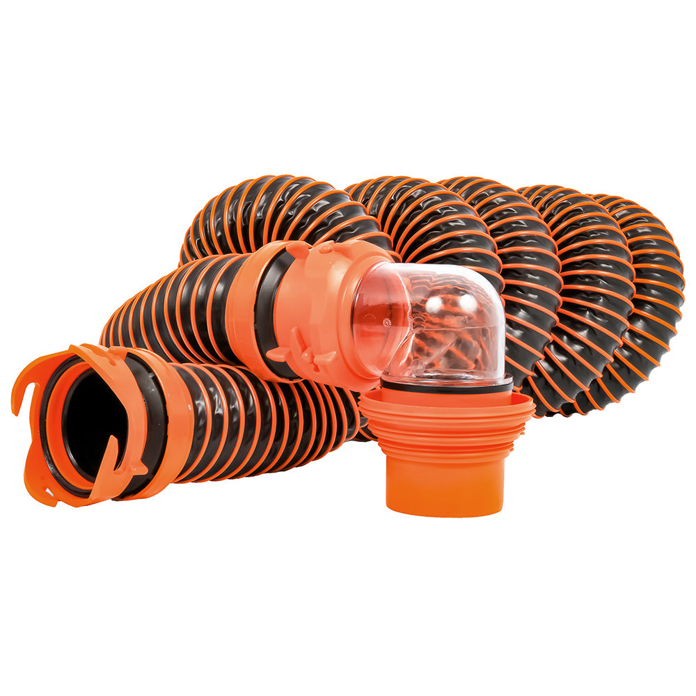 CAMCO RHINOEXTREME 15' SEWER HOSE KIT W/SWIVEL FITTING 4 IN 1 ELBOW CAPS