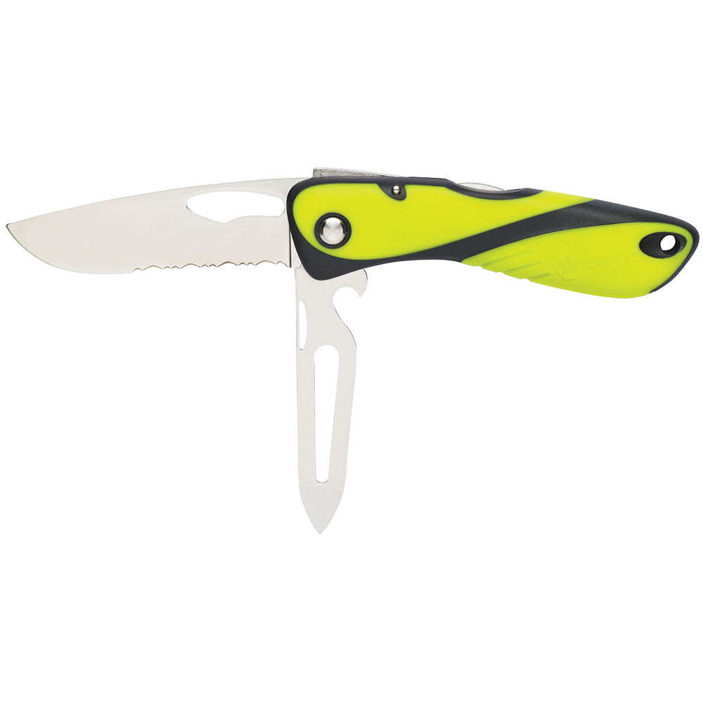 WICHARD OFFSHORE KNIFE - SERRATED BLADE - SHACKLER/SPIKE - FLUORESCENT