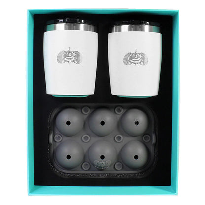 TOADFISH NON-TIPPING 10OZ WHITE ROCKS TUMBLERS W/ICE BALL TRAY - 2 TUMBLERS