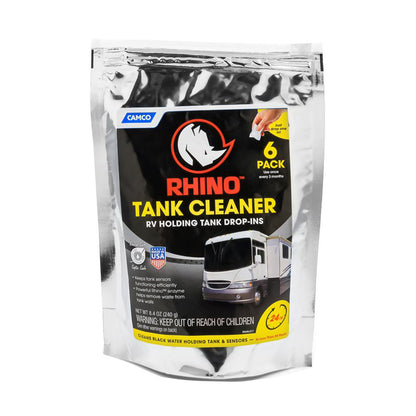 Pack of Rhino Tank Cleaner for RV holding tanks on a white background