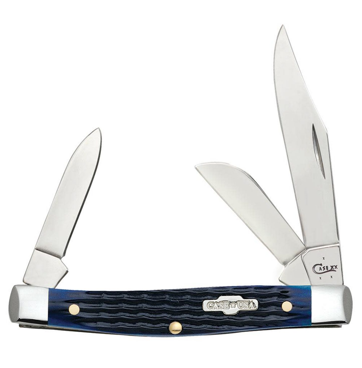 CASE STOCKMAN MEDIUM 3 BLADE 3 5/8" BLUE BONE