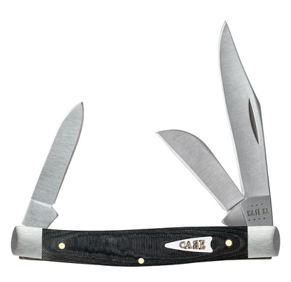 CASE STOCKMAN MEDIUM 3 BLADE 3 5/8" BLACK MICARTA