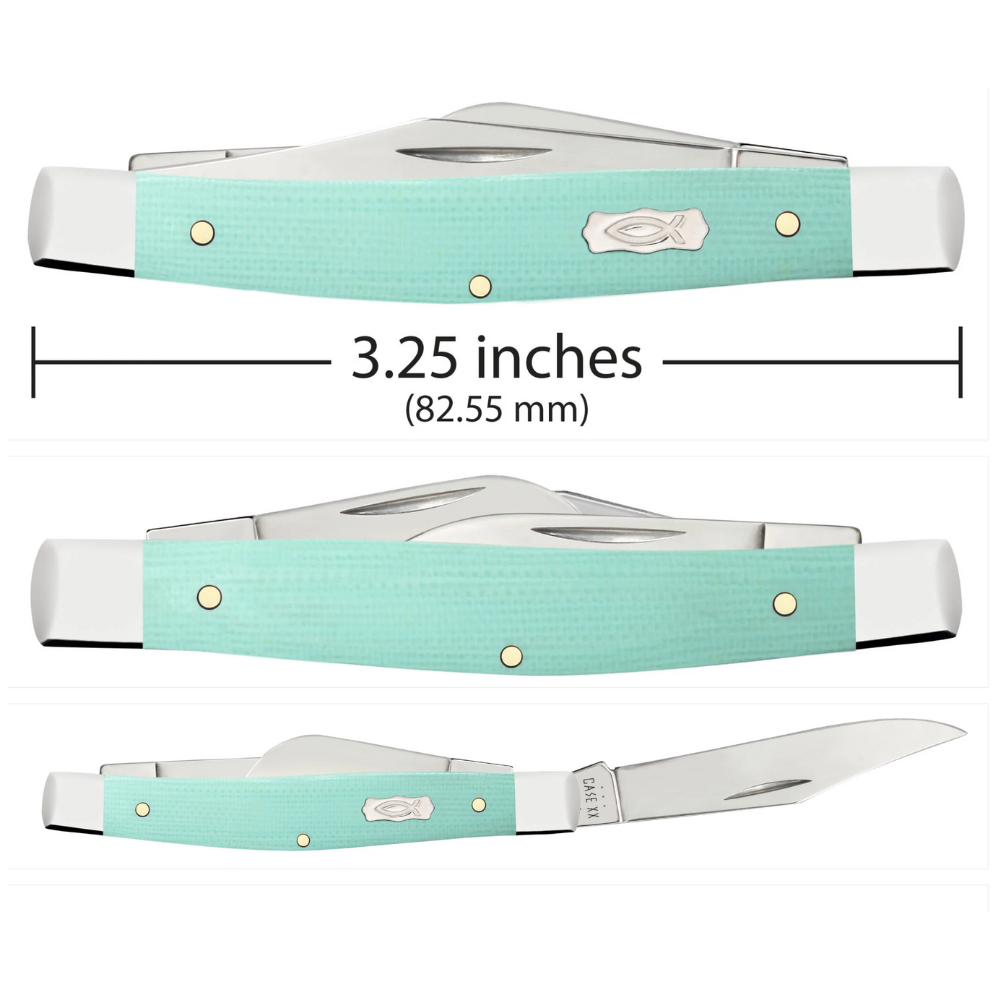 CASE MEDIUM STOCKMAN 3 BLADE 3 1/4" SEAFOAM GREEN G-10