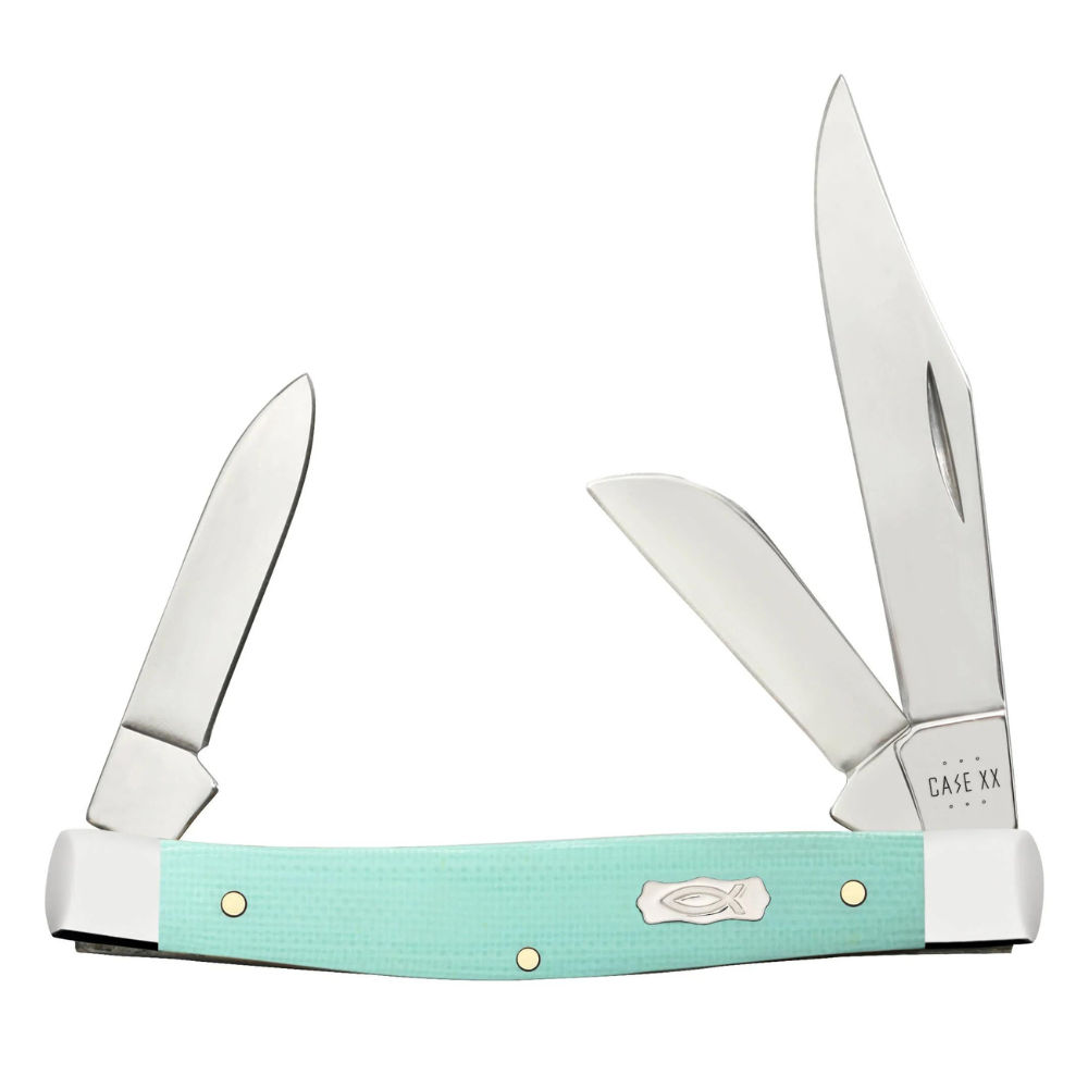 CASE MEDIUM STOCKMAN 3 BLADE 3 1/4" SEAFOAM GREEN G-10