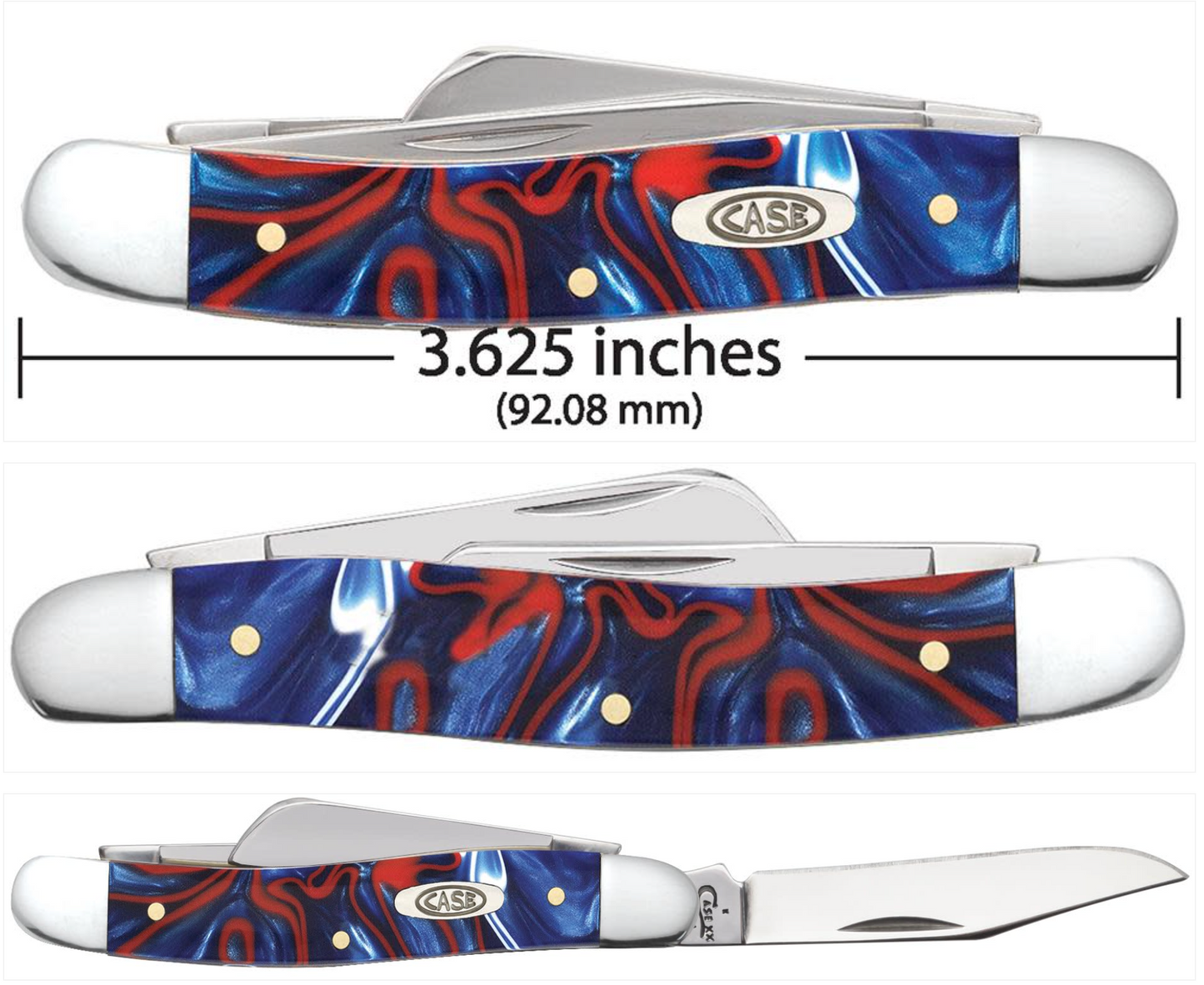 CASE STOCKMAN MEDIUM 3 BLADE 3 5/8" PATRIOTIC KIRINITE