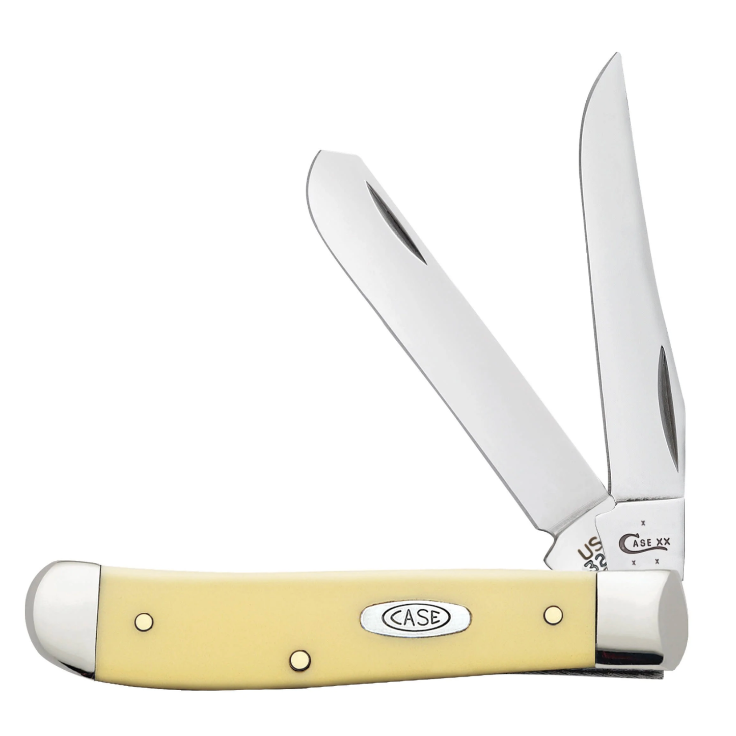Folding knife with a yellow handle on a white background