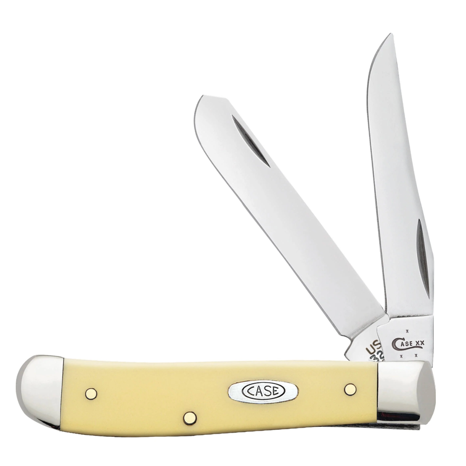 Folding knife with a yellow handle on a white background