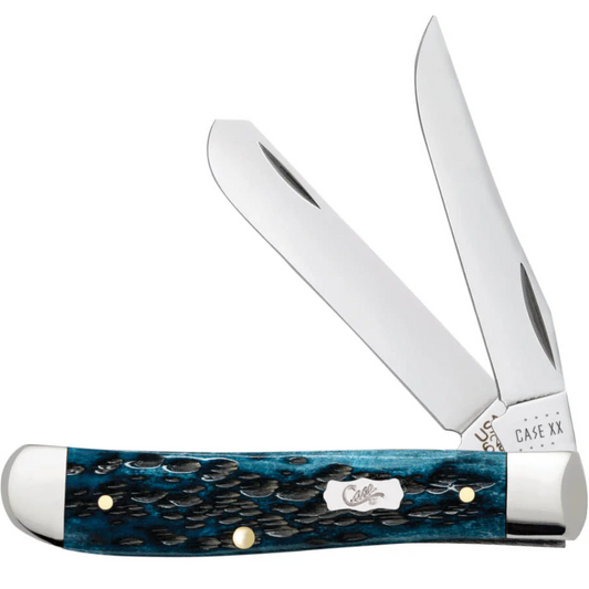 Case XX knife with blue and black handle on a white background