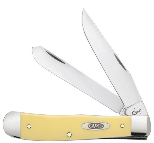 Folding knife with a yellow handle on a white background