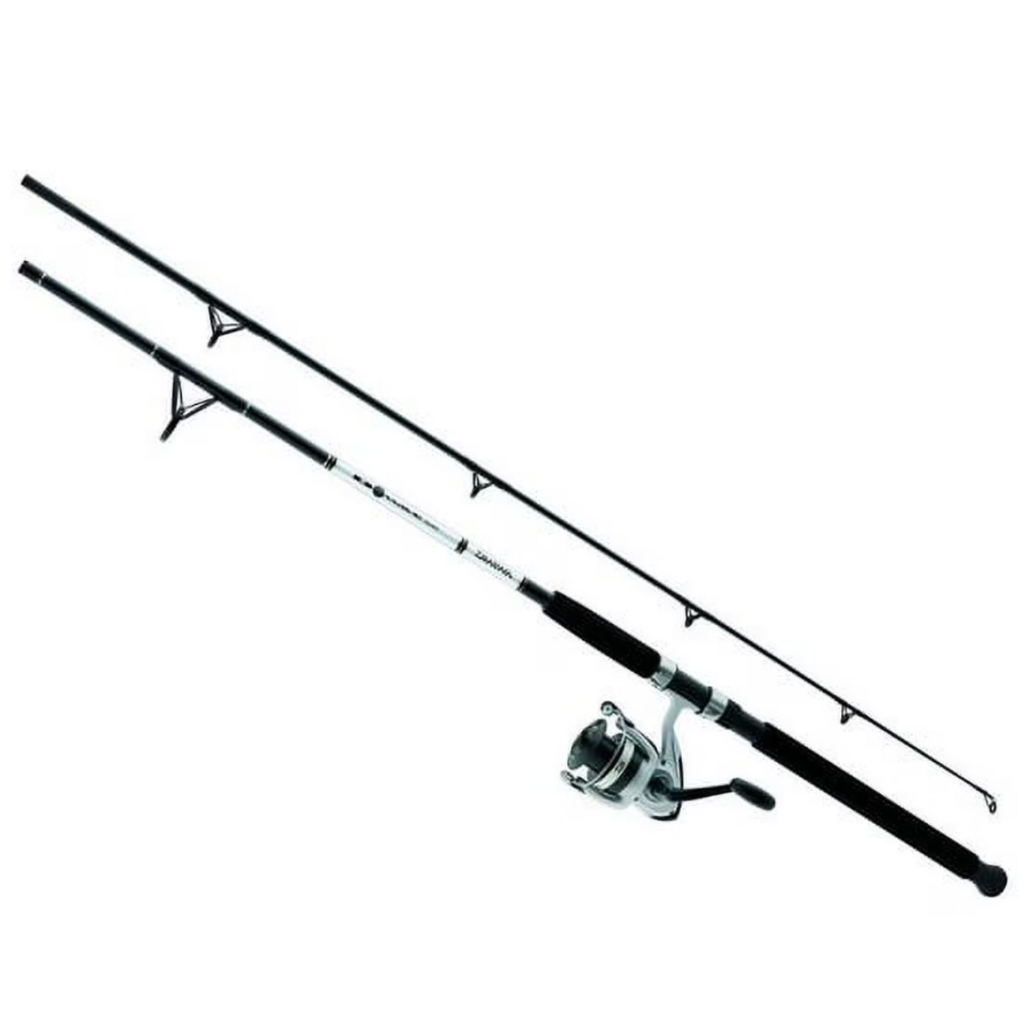 Fishing rod and reel set on a white background