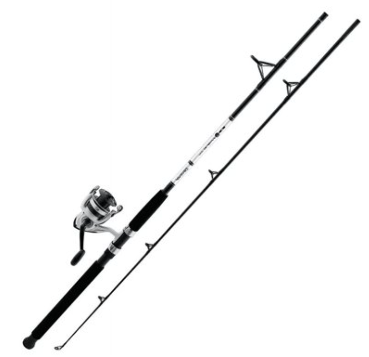 Fishing rod and reel set on a white background