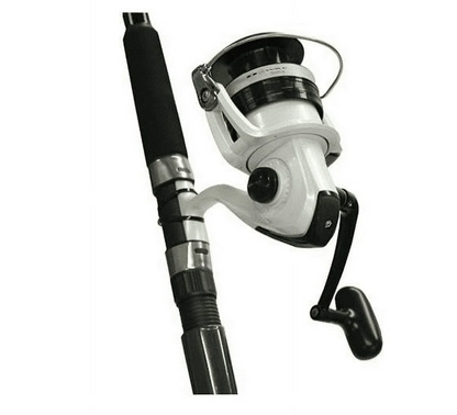 Fishing rod and reel set on a white background