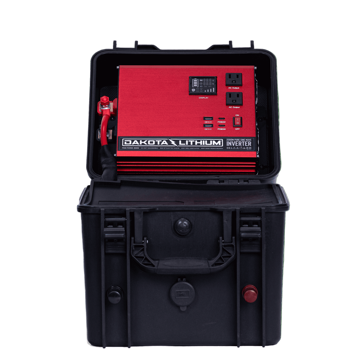 Dakota Lithium inverter in a black carrying case on a transparent background