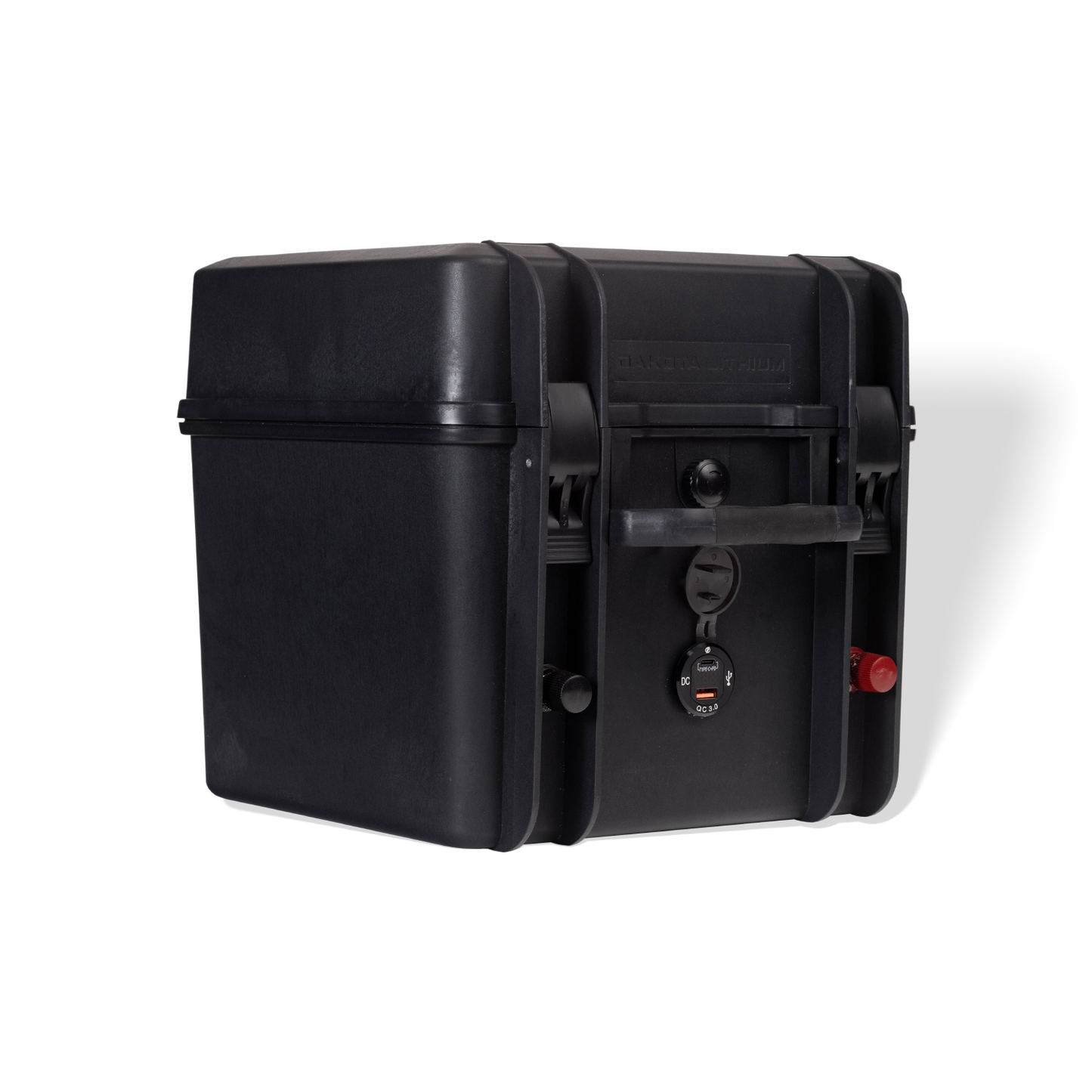 Black motorcycle saddlebag on a white background