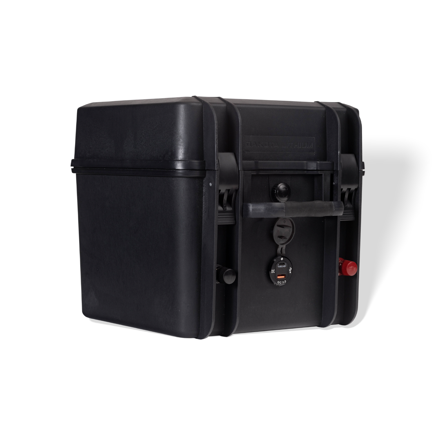 Black motorcycle saddlebag on a white background