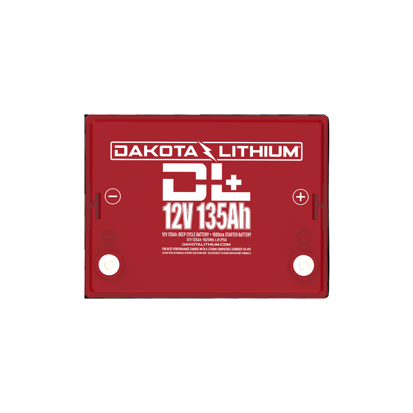 Red battery with Dakota Lithium branding on a white background