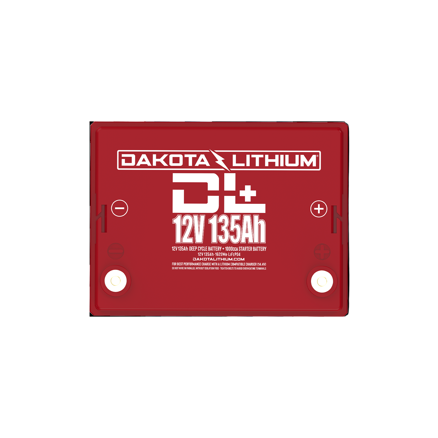 Red battery with Dakota Lithium branding on a white background