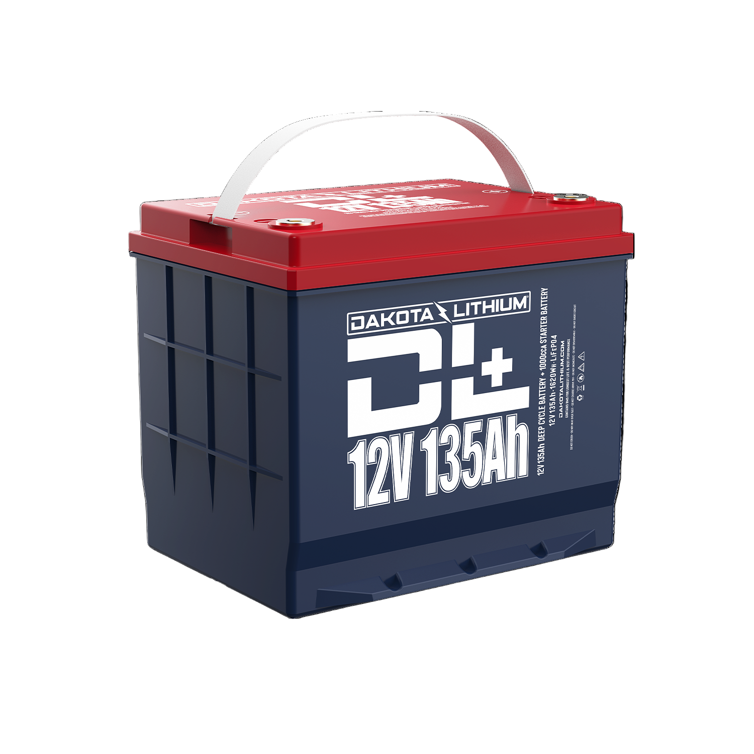 Dakota Lithium battery with red top on a white background