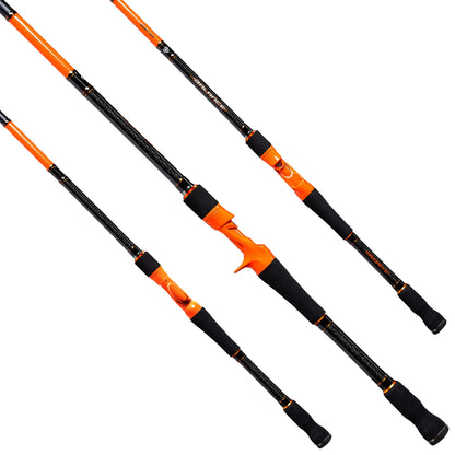 Black and Orange Casting rod branded Balance by favorite on a white background
