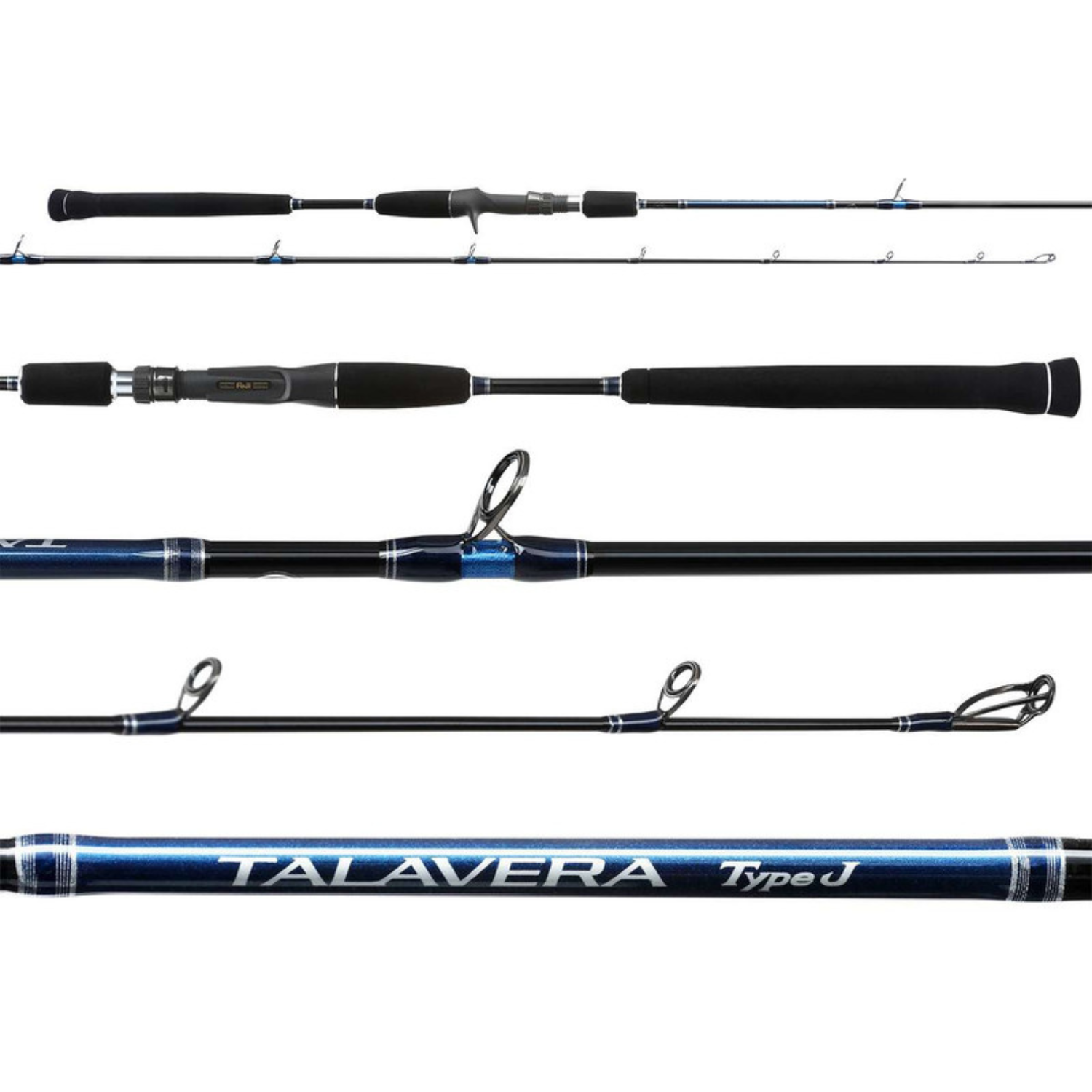 Fishing rods with 'Talavera' branding on a white background