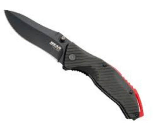 BEAR & SONS BEAR EDGE BLACK/RED ASSIST KNIFE 3-1/2" BLADE 4 1/8" CLOSED